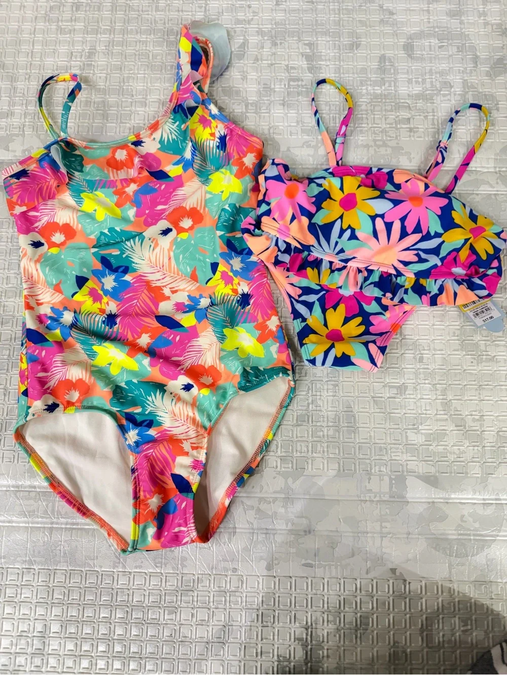 Cat & Jack swim BUNDLE Girls one piece swimsuit and Two-Piece Floral